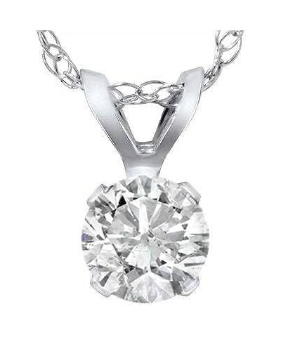 7/8 Ct Round Diamond Solitaire Pendant in White or Yellow Gold 18" Necklace White Gold $242.00 Necklaces