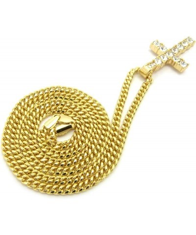 Micro Cross Pendant 20 inches to 24 inches Various Chain Necklace in Gold Tone Gold - 3mm 24" Cuban Chain $12.64 Necklaces