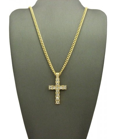 Micro Cross Pendant 20 inches to 24 inches Various Chain Necklace in Gold Tone Gold - 3mm 24" Cuban Chain $12.64 Necklaces