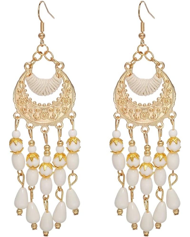 Bohemian Beads Tassel Layered Drop Dangle Earrings Vintage Style Jewelry For Women And Girls White2 $9.17 Earrings