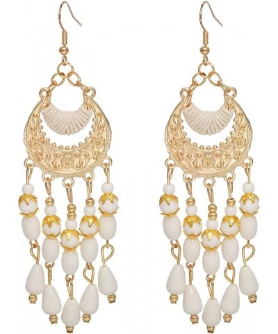 Bohemian Beads Tassel Layered Drop Dangle Earrings Vintage Style Jewelry For Women And Girls White2 $9.17 Earrings