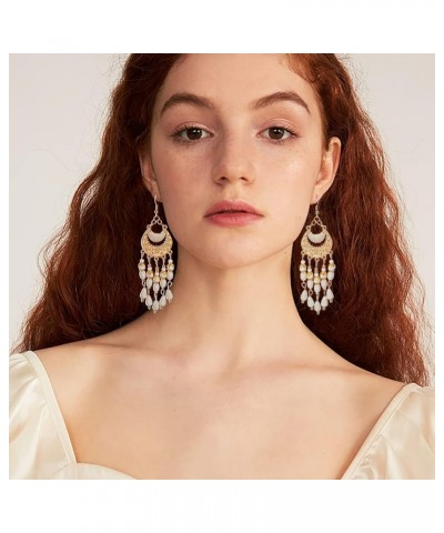 Bohemian Beads Tassel Layered Drop Dangle Earrings Vintage Style Jewelry For Women And Girls White2 $9.17 Earrings