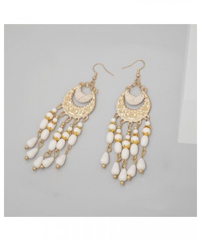 Bohemian Beads Tassel Layered Drop Dangle Earrings Vintage Style Jewelry For Women And Girls White2 $9.17 Earrings