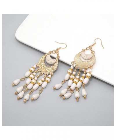 Bohemian Beads Tassel Layered Drop Dangle Earrings Vintage Style Jewelry For Women And Girls White2 $9.17 Earrings