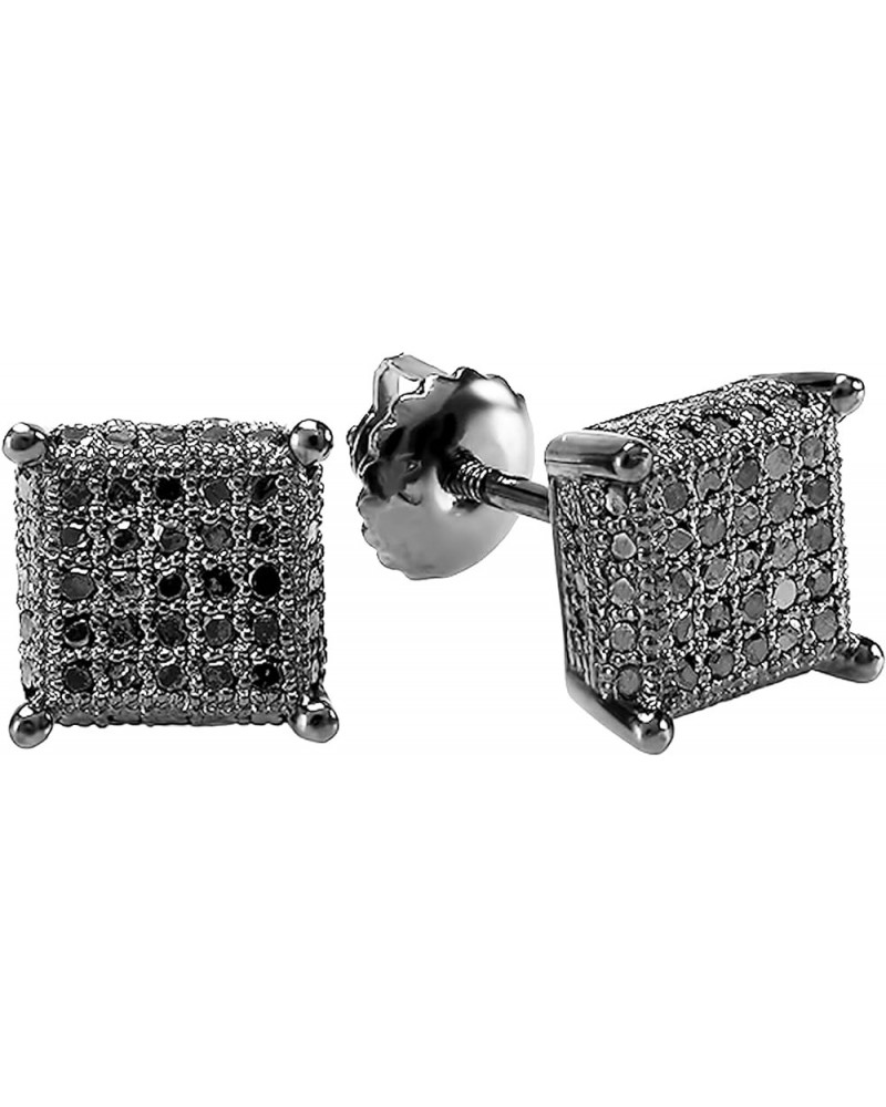 0.50 Carat (ctw) Round Diamond Cube Unisex Stud Earrings in Black & Blue Plated 925 Sterling Silver Black Plated 925 Sterling...