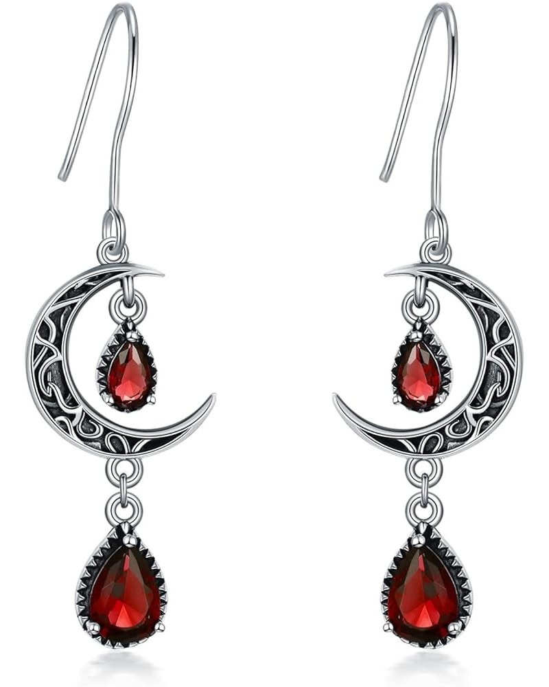 Moon Earrings for Women 925 Sterling Silver Celtic Moon Dangle Drop Earrings Emerald / Amethyst / Ruby / Sapphire/ Pink / Per...