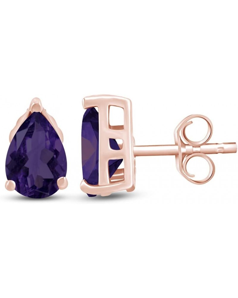 Pear Shape Stud Earrings In 14K Rose Gold Over Sterling Silver (2.5 Ct) Simulated alexandrite $18.72 Earrings