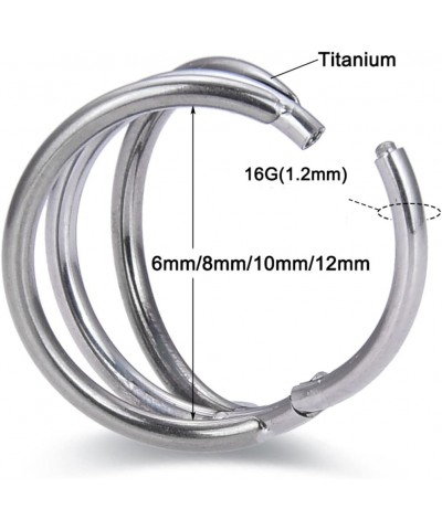 G23 Titanium Nose Hoop Rings, 16G Septum Clicker Nose Ring, Teardrop Heart Double Triple Nose Ring 6mm 8mm 10mm 12mm 6mm Trip...