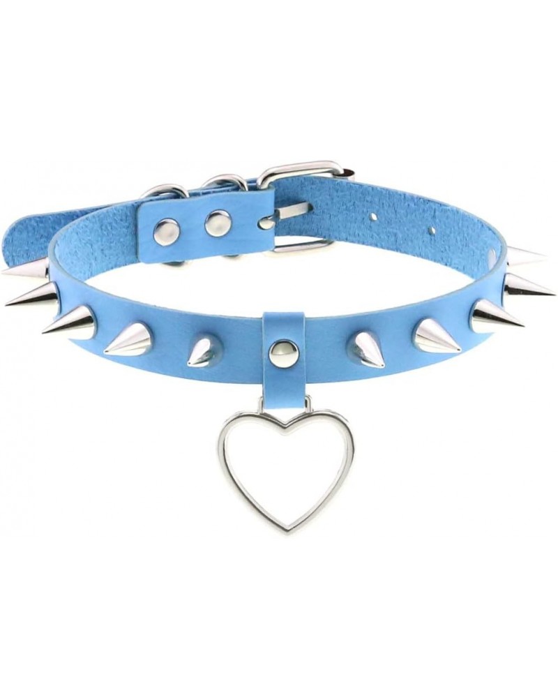 Punk Choker Heart Collar For Metal Necklace Neck Strap Cosplay Goth Gothic Aesthetic Accessories Light Blue $10.48 Necklaces