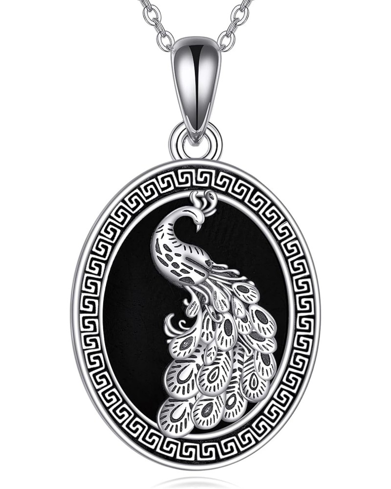 Peacock Necklace Sterling Silver Black Onyx Peacock Pendant Necklace Peacock Feather Jewelry Gifts for Women $17.22 Necklaces