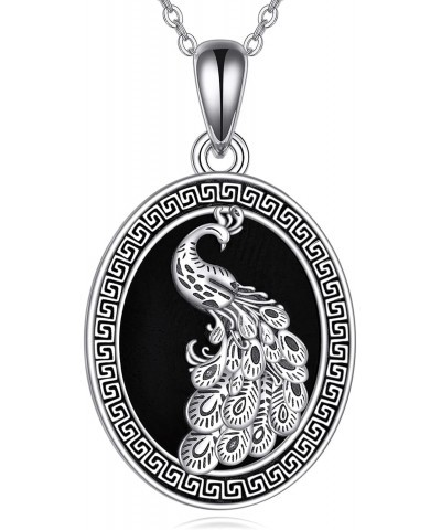 Peacock Necklace Sterling Silver Black Onyx Peacock Pendant Necklace Peacock Feather Jewelry Gifts for Women $17.22 Necklaces