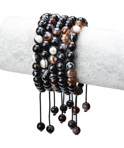 Natural Healing Power Gemstone Crystal Beads Unisex Adjustable Macrame Bracelets Evil Eye Agate 6mm $14.45 Bracelets