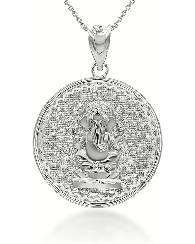 .925 Sterling Silver Round Lord Ganesh Ganesha Hindu God Medallion Pendant Necklace - Choose Pendant Only or Necklace w/ 16"-...