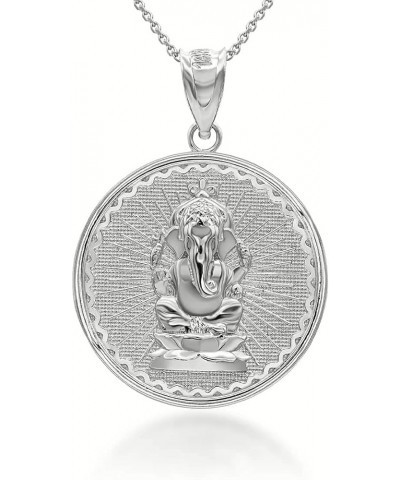 .925 Sterling Silver Round Lord Ganesh Ganesha Hindu God Medallion Pendant Necklace - Choose Pendant Only or Necklace w/ 16"-...