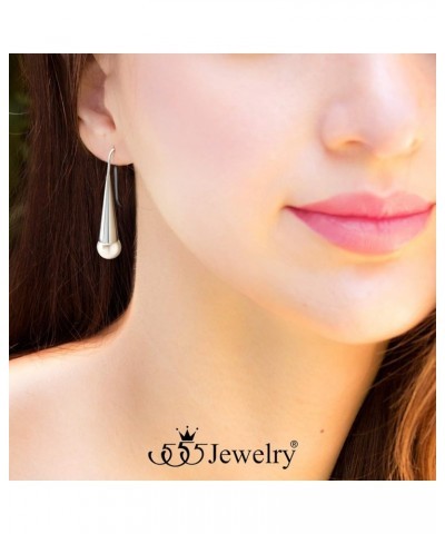 Stainless Steel Drop Turquoise/Pearl/Onyx Boho Cone Earrings for Women Silver & Pearl $10.19 Earrings