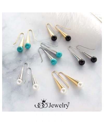 Stainless Steel Drop Turquoise/Pearl/Onyx Boho Cone Earrings for Women Silver & Pearl $10.19 Earrings