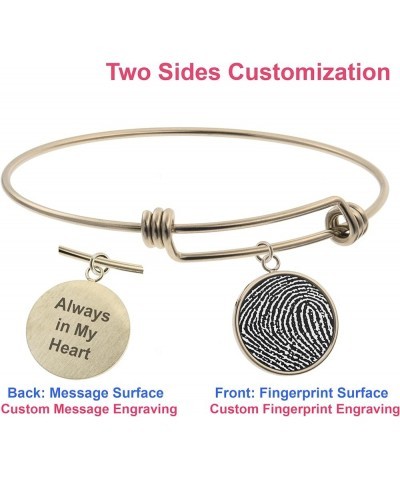 Love You to The Moon and Back Personalized Fingerprint Photo Engrave Dangle Charm Adjustable Wire Bangle Bracelet Inspiration...