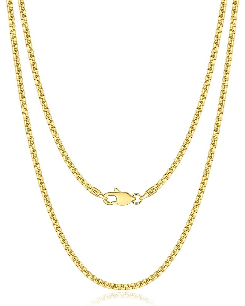 18K Real Gold Over 925 Sterling Silver Chain Necklace for Women Men, 1.5/2mm Box Chain Necklace Round Box Chain for Women Men...