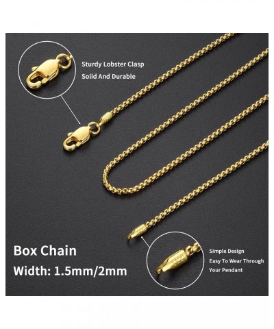 18K Real Gold Over 925 Sterling Silver Chain Necklace for Women Men, 1.5/2mm Box Chain Necklace Round Box Chain for Women Men...