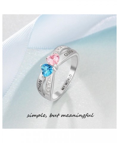 Personalized Mother Daughter Rings for Mom Mothers Rings with 2 Birthstones Custom Couples Promise Rings for Women Name Rings...