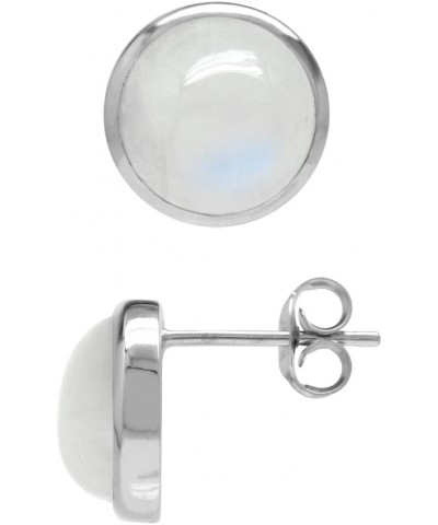 10mm Natural Round Shape Moonstone White Gold Plated 925 Sterling Silver Stud Post Earrings $14.00 Earrings