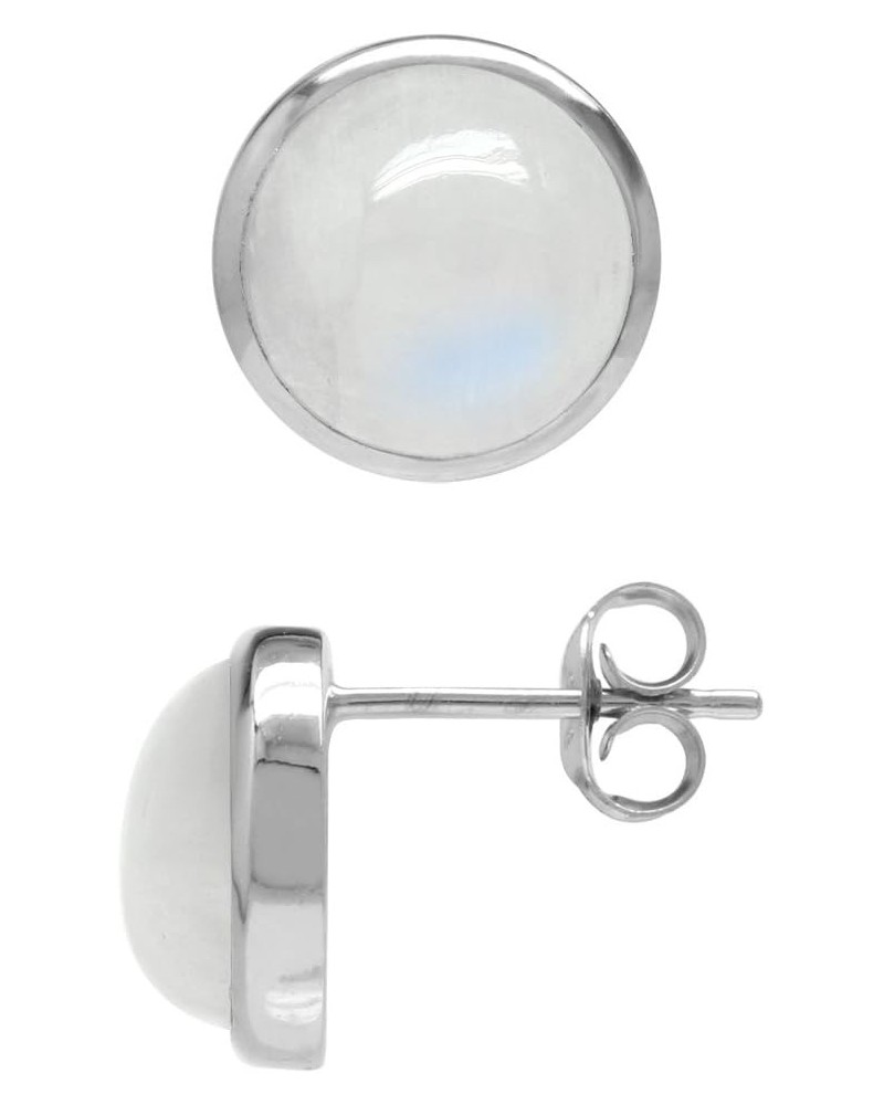 10mm Natural Round Shape Moonstone White Gold Plated 925 Sterling Silver Stud Post Earrings $14.00 Earrings