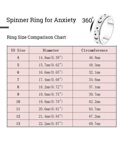 Anxiety Ring for Women Spinner Rings:Rotating Rings Stainless Steel 6mm Moon Star Anxiety for Men Band Jewelry Gift for Teen ...