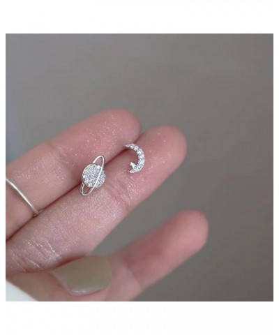 Piercing Stud Earrings for Women Star Moon Zircon 925 Silver Needles Tragus Cartilage Asymmetry Pendiente Jewelry (Color : 08...