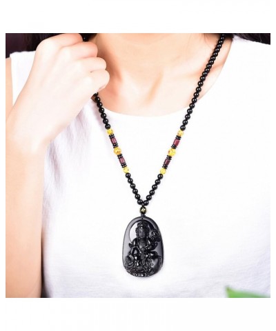 Buddha Pendant Necklace Bodhisattva Amulet Talisman Made of Obsidian Gemstone Samantabhadra Buddha $9.53 Necklaces