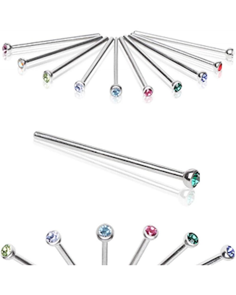 316L Surgical Steel Fish Tail Nose Ring with Press Fit CZ 18GA, L: 1/2", Ball Size: 2mm, Clear $9.51 Body Jewelry