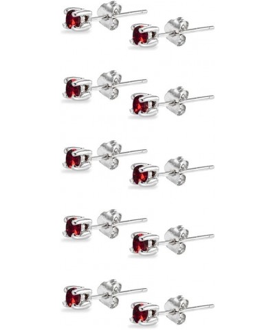 5-Pair Set Sterling Silver 4mm Round Colored Stud Earrings Made with European Crystals July - Red $11.75 Earrings