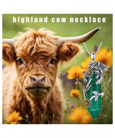 Highland Cow Necklace 925 Sterling Silver Jewelry Gift for Women Girls Green Quartz $28.59 Necklaces