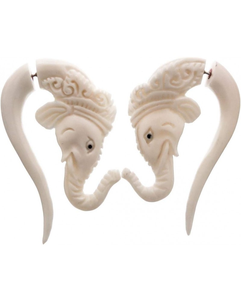 Hand Carving Elephant Head Buffalo Bone Fake Gauge Post Earrings, 1 3/4 $11.61 Earrings