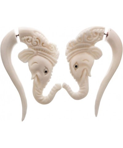 Hand Carving Elephant Head Buffalo Bone Fake Gauge Post Earrings, 1 3/4 $11.61 Earrings