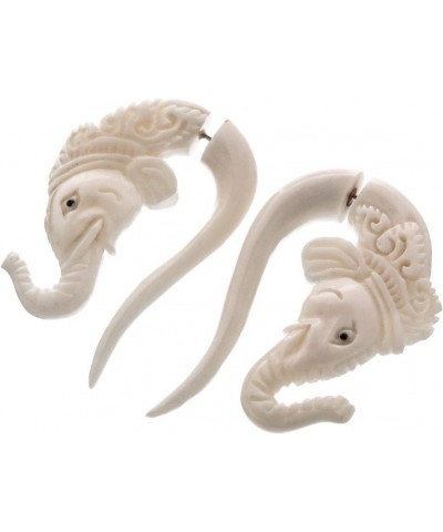 Hand Carving Elephant Head Buffalo Bone Fake Gauge Post Earrings, 1 3/4 $11.61 Earrings