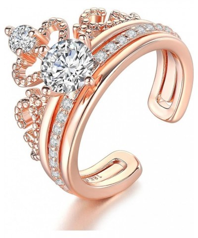 Exquisite 18K Rose Gold Plated Clear CZ Diamond Princess Crown Tiara Rings Set Cubic Zirconia Accented Fashion Stacking Ring ...