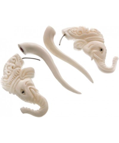 Hand Carving Elephant Head Buffalo Bone Fake Gauge Post Earrings, 1 3/4 $11.61 Earrings