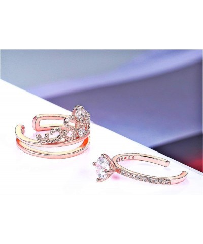 Exquisite 18K Rose Gold Plated Clear CZ Diamond Princess Crown Tiara Rings Set Cubic Zirconia Accented Fashion Stacking Ring ...