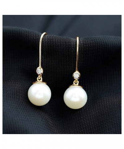 8 MM Round Shape Freshwater Pearl Drop Earrings with Diamond, June Birthstone, AAA Quality 18K Yellow Gold $127.20 Earrings