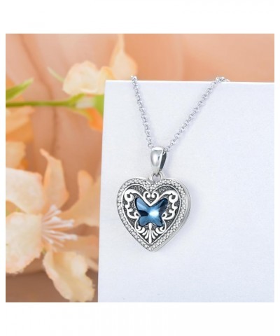 Butterfly Daisy Lotus Flower Heart Locket Necklace That Holds Pictures 925 Sterling Silver Crystal Moonstone Photo Locket Pen...