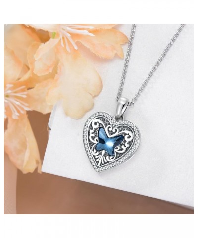 Butterfly Daisy Lotus Flower Heart Locket Necklace That Holds Pictures 925 Sterling Silver Crystal Moonstone Photo Locket Pen...