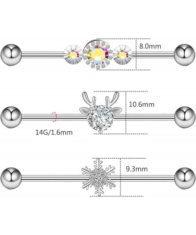 3PCS 14G Butterfly Flower Stainless Industrial Barbell Sparkly CZ Ear Industrial Piercing Bar for Women Men Color F $10.19 Bo...