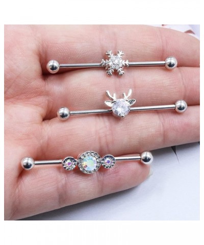 3PCS 14G Butterfly Flower Stainless Industrial Barbell Sparkly CZ Ear Industrial Piercing Bar for Women Men Color F $10.19 Bo...