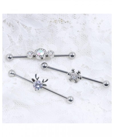 3PCS 14G Butterfly Flower Stainless Industrial Barbell Sparkly CZ Ear Industrial Piercing Bar for Women Men Color F $10.19 Bo...