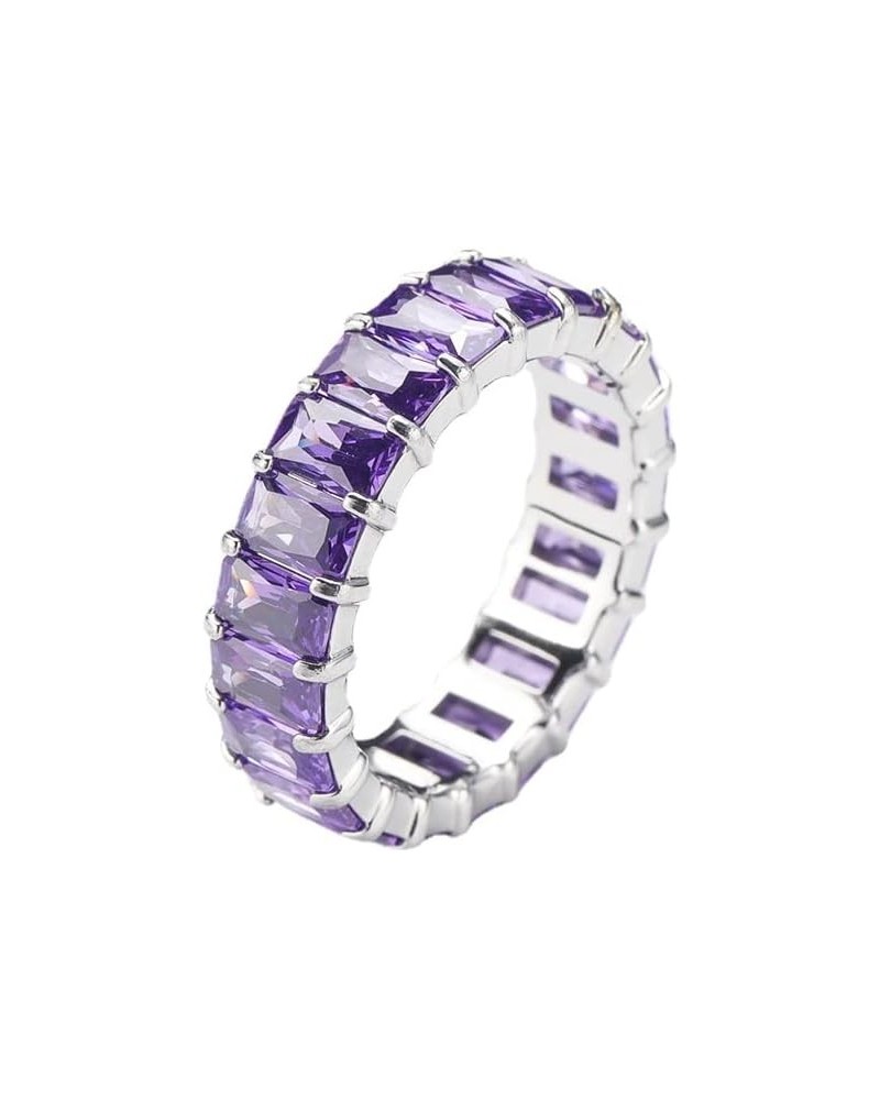 Women's Stainless Steel Colorful Zircon Gemstone Ring Size 6-10 6 Silver-Purple $9.17 Rings