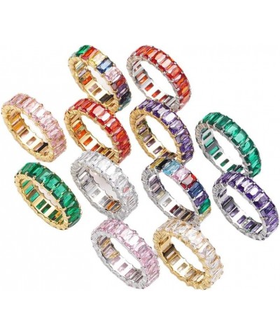 Women's Stainless Steel Colorful Zircon Gemstone Ring Size 6-10 6 Silver-Purple $9.17 Rings