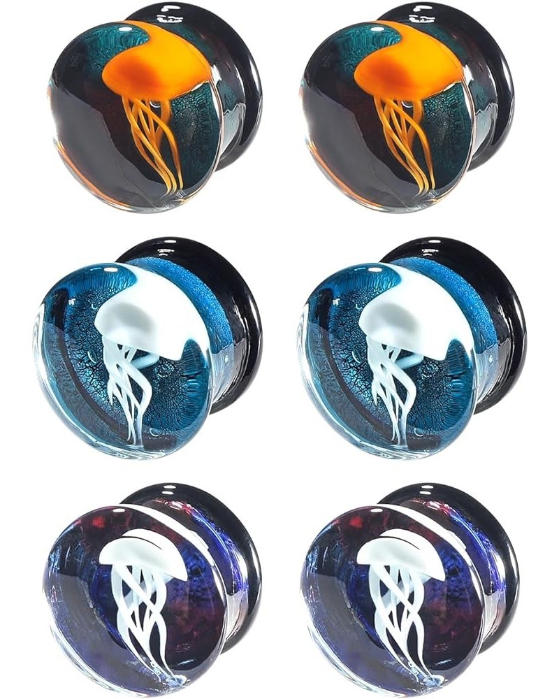 6pcs Glass Jellyfish Ear Plugs Stretching Piercing Tunnels for Ear Gauges 0g-5/8 inch B 1/2"(12mm) $14.39 Body Jewelry