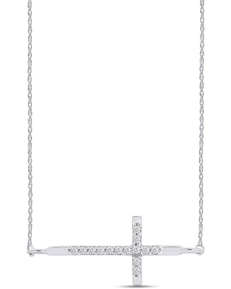 1/10 CT.t.w Round Cut EGL Certified Lab Grown Diamond Sideways Cross Pendant Necklace In 10K Gold, 18" Chain (0.10 Cttw, G-H ...