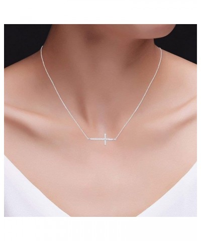 1/10 CT.t.w Round Cut EGL Certified Lab Grown Diamond Sideways Cross Pendant Necklace In 10K Gold, 18" Chain (0.10 Cttw, G-H ...