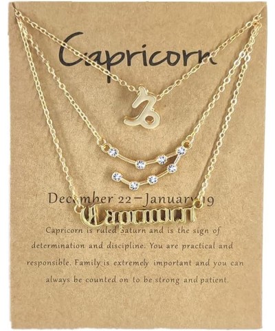 3Pcs Zodiac Gold Plated CZ Necklaces for Women Girls Old English Necklace 12 Constellation Necklace Zodiac Sign Gifts for Wom...